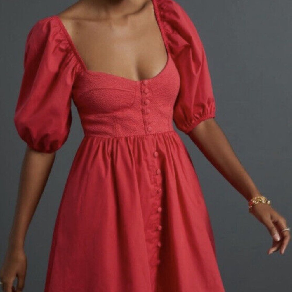 Red Puff Sleeve Sweetheart Mini Dress - Never Worn Size XL